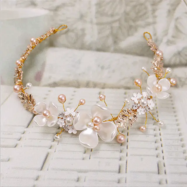 The Bride Wedding Headdress Ornaments Pearl Ceramic Golden Hoop Luxury Wedding Headdress Wedding Accessories Default - Shop at LoveMi