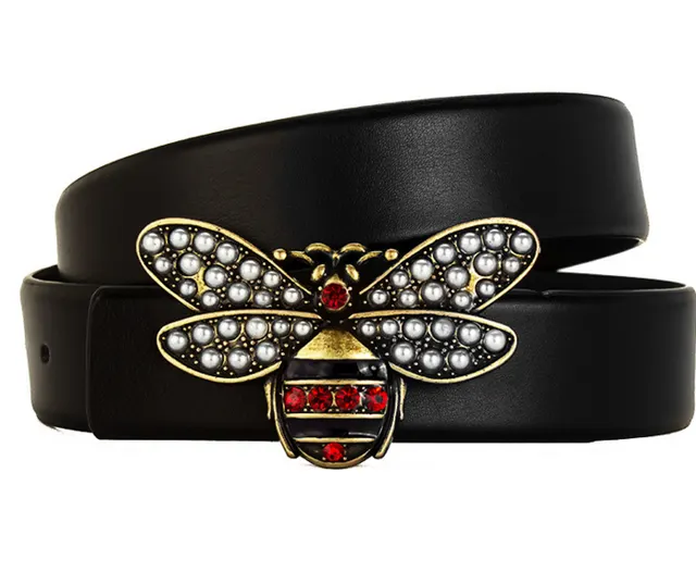 New Design Women's New Fashion Leather Belt With Metal Bee Buckle Black Belt - Shop at LoveMi