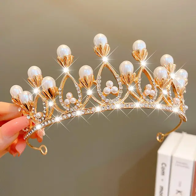 Sweet Fashion Jewelry Hair Accessories Multicolor Pearl Crown Banquet Birthday Fashion Princess Headband Girl Kawaii Crown Crown Headband Headgear Headgear Crystal Wedding Party Hair Accessories - Shop at LoveMi