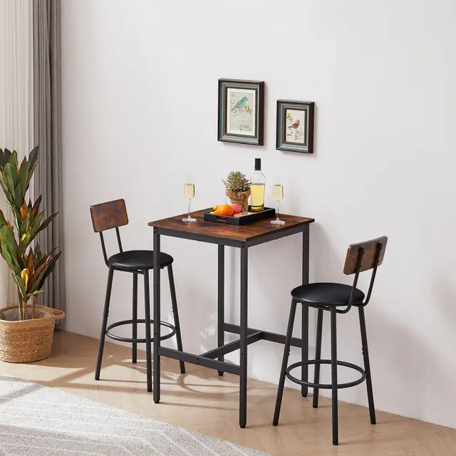 Bar Table Set With 2 Stools, PU Seat Backrest, Rustic Brown, 23.62 W X 35 H Rustic Brown - Shop at LoveMi