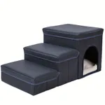 Foldable Dog Stairs With Storage - 3-Level Small To Medium Dog Breed Ramp, Oxford Fabric, Suitable For High Beds And Sofas, Pet Ladder, Dog Stairs ...
