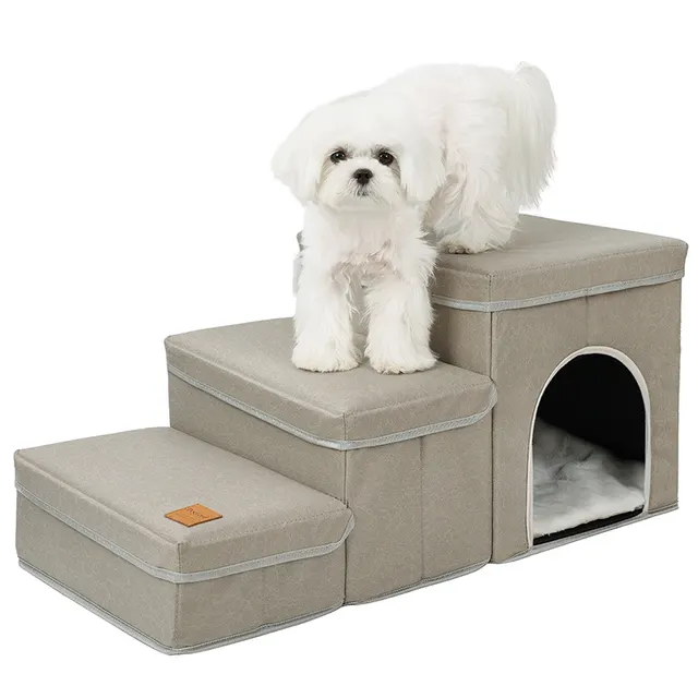 Foldable Dog Stairs With Storage 3 Level Small To Medium Dog Breed Ramp, Oxford Fabric, Suitable For High Beds And Sofas, Pet Ladder, Dog Stairs ... - Shop at LoveMi