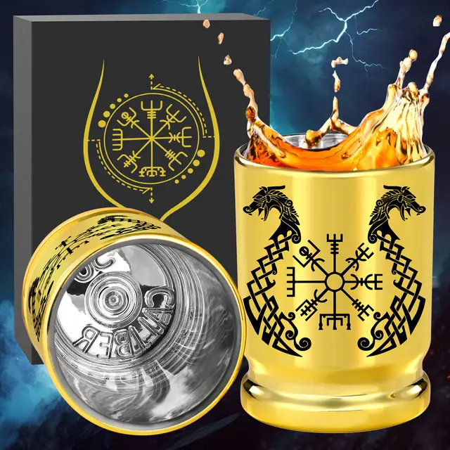 50 Caliber Viking Totem Loong Boat Golden Plastic Wine Glasses With Gift Box Leak Proof, Reusable Fashionable Animal Print Design, Suitable For... Golden Xjb030802 - Shop at LoveMi