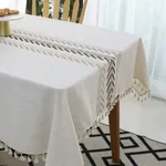 Cotton Linen Rectangular Tablecloth With Tassel Square Table Cloth Dust-Proof Table Cover For Room Decor Restaurant Kitchen Dinning Room Table Cove...