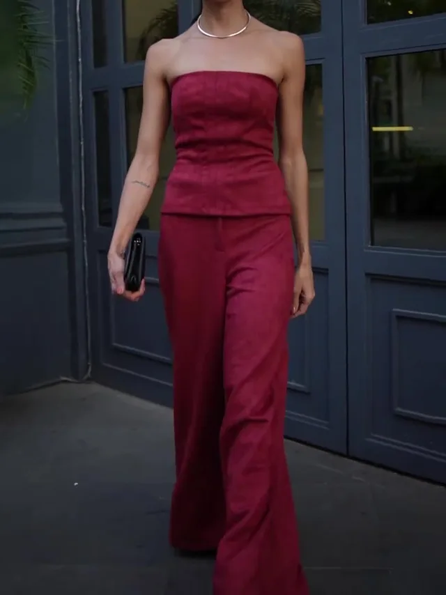 Burgundy Tube Top High Waist Pants Set Burgundy - Shop at LoveMi