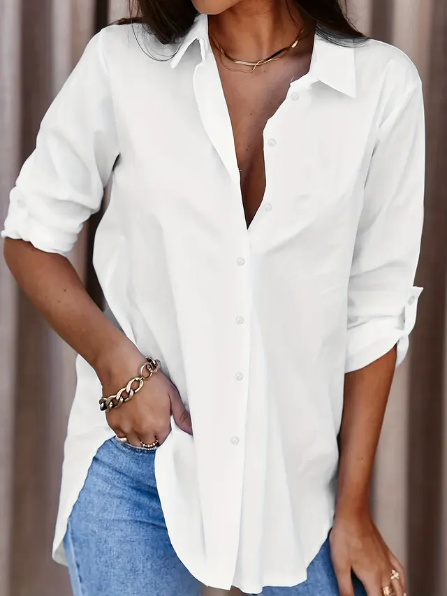 Simple Casual Long sleeved Shirt, Versatile In All Seasons White - Shop at LoveMi