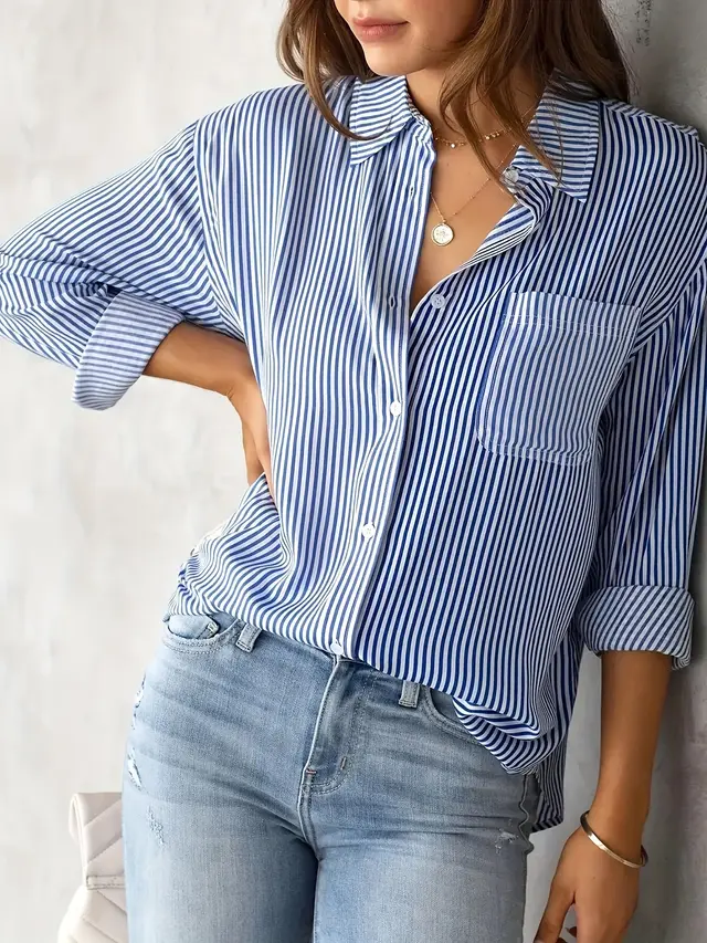 Classic Striped Casual, Business, Versatile Four Seasons Can Wear A Long sleeved Shirt Blue - Shop at LoveMi