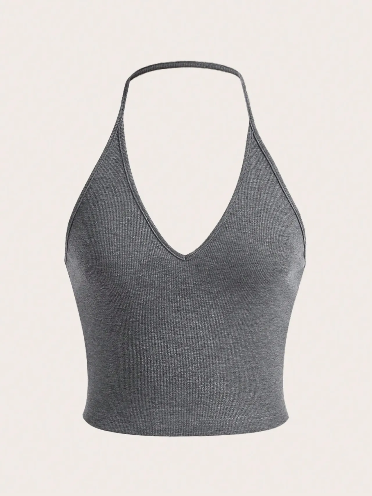 EZwear Summer Solid Crop Halter Top - Dark Grey