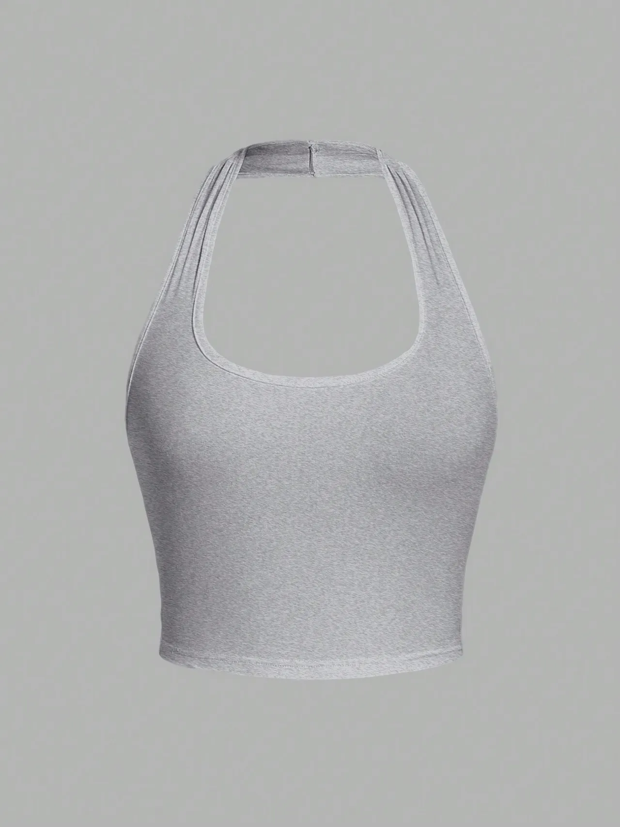 Solid Colour Cropped Halter Neck Slim Fit Tank Top For Women - Grey