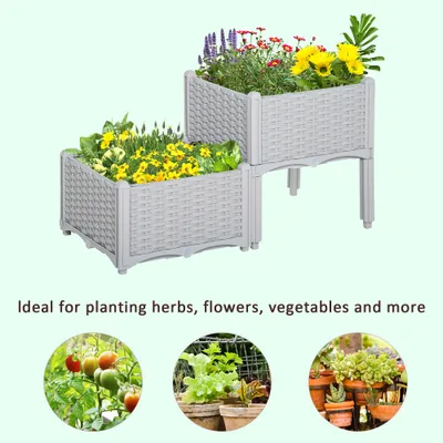 2 Piece Raised Garden Bed With Legs, Self Watering Planter Box Raised Bed To Grow Flowers Gray - Shop at LoveMi
