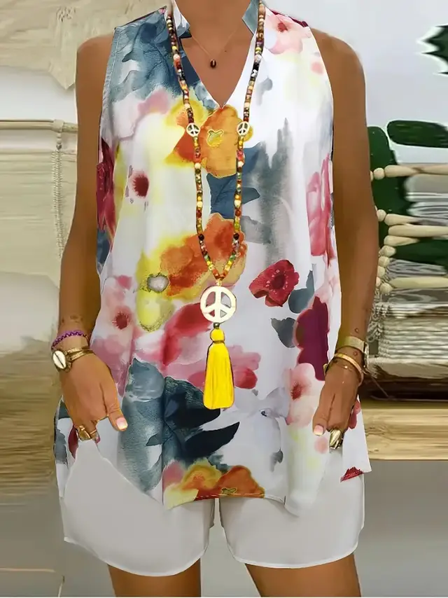 Women's Casual And Comfortable Sleeveless Two piece Set White - Shop at LoveMi