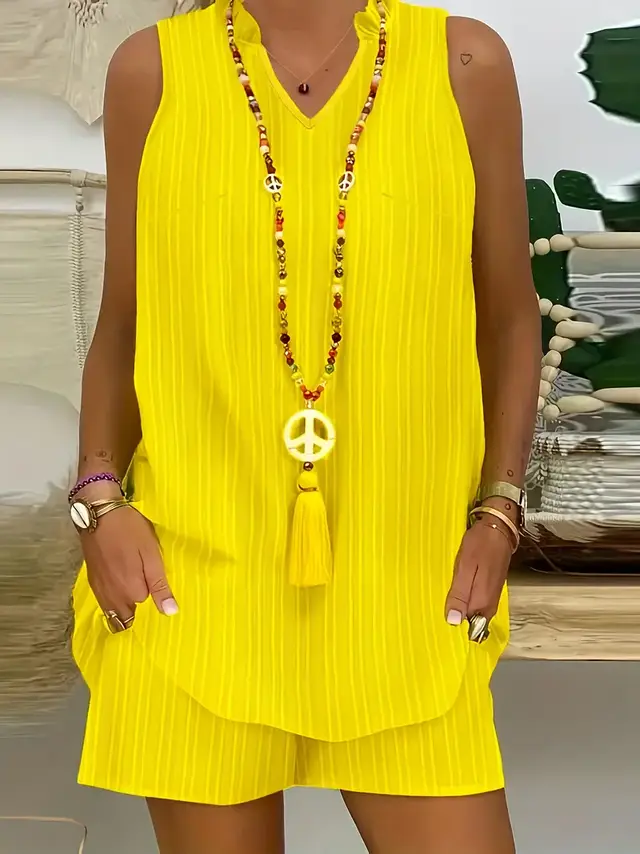 Women's Casual And Comfortable Sleeveless Two piece Set Yellow - Shop at LoveMi