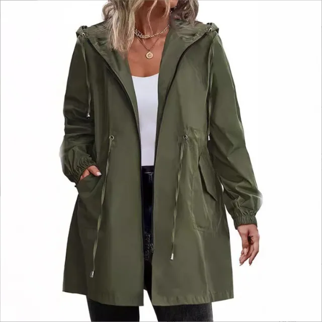 Women's Rain Jacket Long Lightweight Hooded Windbreaker Green - Shop at LoveMi