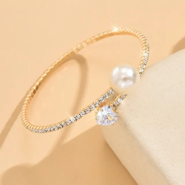 Women's Pearl Heart Full Diamond Bracelet Elastic Jewelry Women - Shop at LoveMi