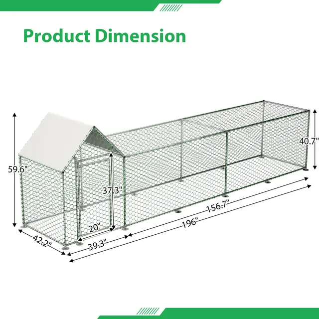 Metal Chicken Coop,Walk in Chicken Run,Poultry Chicken Hen Pen Cage,Rabbits Duck Cages,With Cover 16X3 Ft - Shop at LoveMi