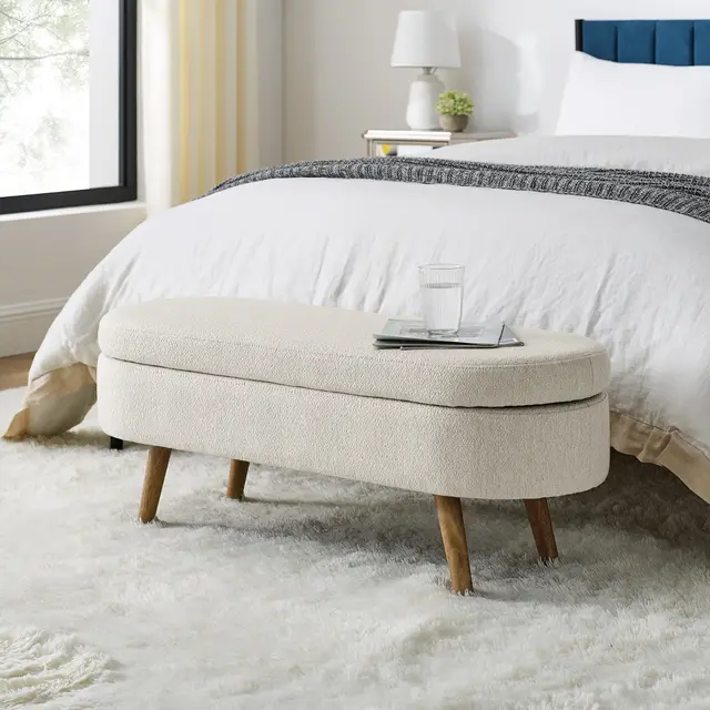 Ottoman Oval Storage Bench,Rubber Wood Legs, Beige 43.5x16x16 Beige - Shop at LoveMi