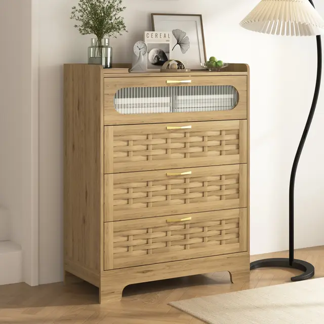 Wood 4 Drawer Dresser For Bedroom, Large Double Dresser With Wide Drawers, Modern Chest Of Drawers,S Wood - Shop at LoveMi