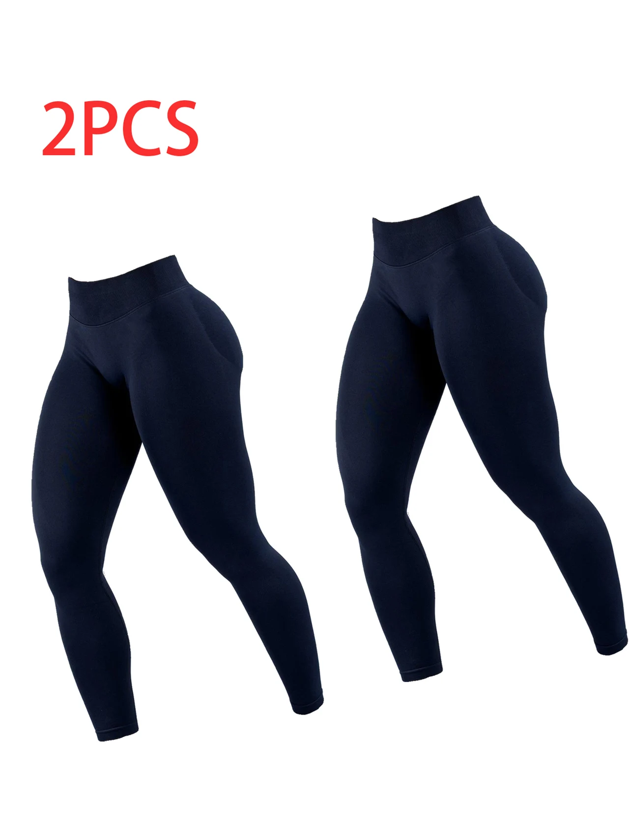 2pack Solid-color Yoga Exercise Leggings - 2Blk