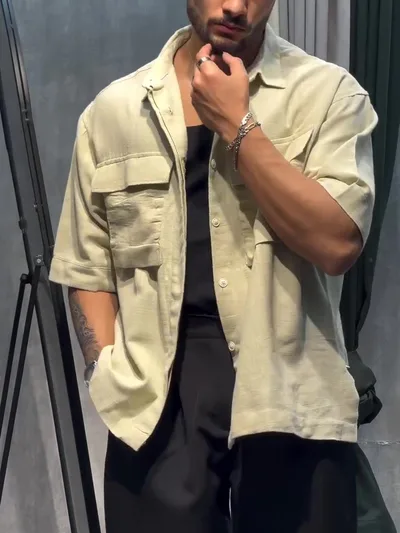 Casual Pocket Short Sleeve Shirt Apricot - Shop at LoveMi