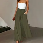 Plus Size Wide Leg Pants - Stylish Solid Paper Bag Waist Design, Elegant Pocket Tie Front, Loose Fit For Comfort, Perfect For Spring & Summer, Wome...