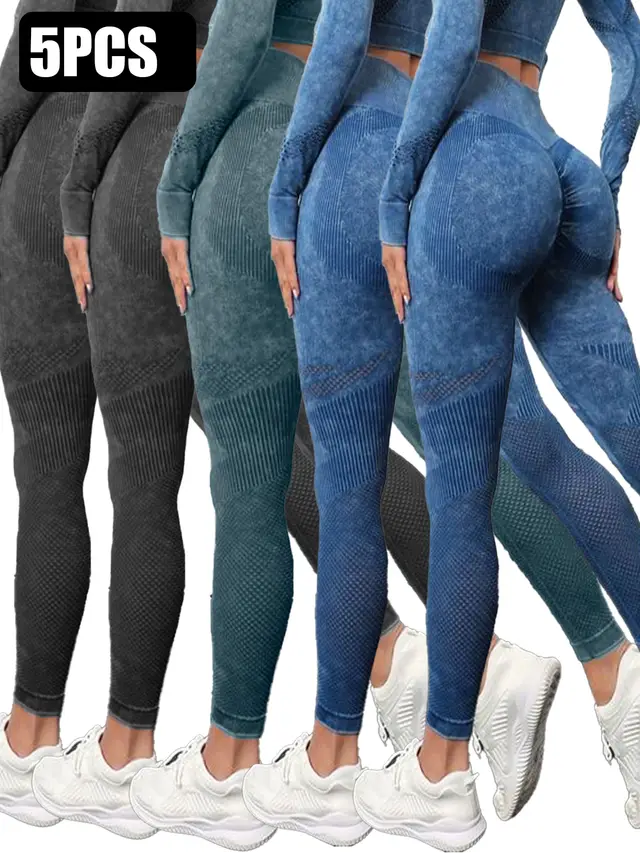 5PACK Active Yoga Pants 2Blk2Blubrn - Shop at LoveMi