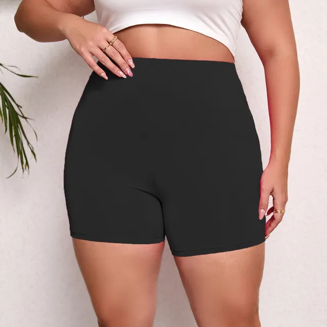 Plus Size High Waist Lift Hip Solid Color Skinny High Elastic Bottom Sports Women's Shorts Black - Shop at LoveMi