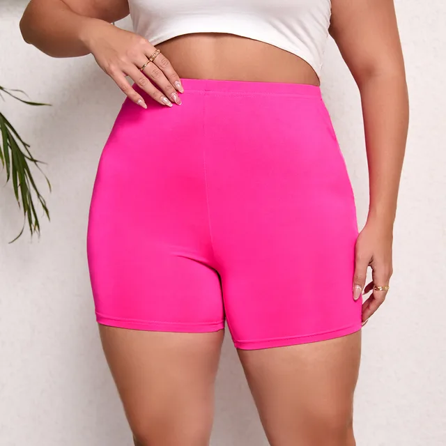 Plus Size High Waist Lift Hip Solid Color Skinny High Elastic Bottom Sports Women's Shorts Pink - Shop at LoveMi