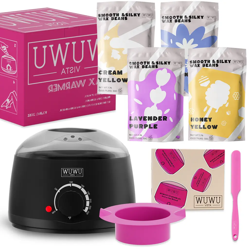 WUWUVISTA Waxing Kit, Hair Removal Kit With Warmer, Wax Beans & Silicone Accessories For Full Body And Sensitive Skin, US EU UK Plug - Black