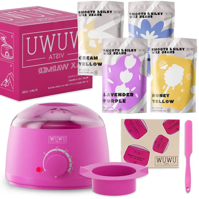 WUWUVISTA Waxing Kit, Hair Removal Kit With Warmer, Wax Beans & Silicone Accessories For Full Body And Sensitive Skin, US EU UK Plug Pink - Shop at LoveMi