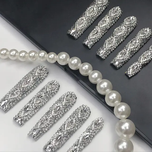 GGddsha Queen Of Haute Style Full Diamond Long NailsPMMA Acrylic Handmade Full Deluxe 3D Crystal Fake Nailsw Box, Gift For Women,Luxe Divinity Default - Shop at LoveMi