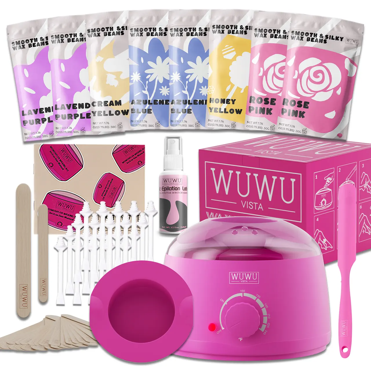 Waxing Kit 63pzs, Perfect Gift Set-Hair Removal Hard Wax With Wax Warmer,Waxing Beads For Face, Brazilian, Full Body - Pink