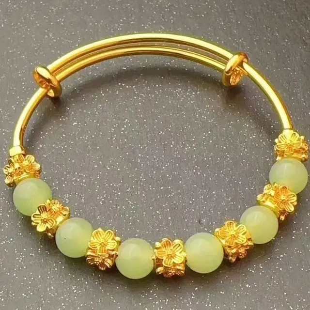 Brass Gold plated Chalcedony Flower Pull Bracelet Hand Accessory Ancient Style Women's Light Luxury Versatile High end Feeling Bracelet Jade Agate Flower Pushpull Br - Shop at LoveMi