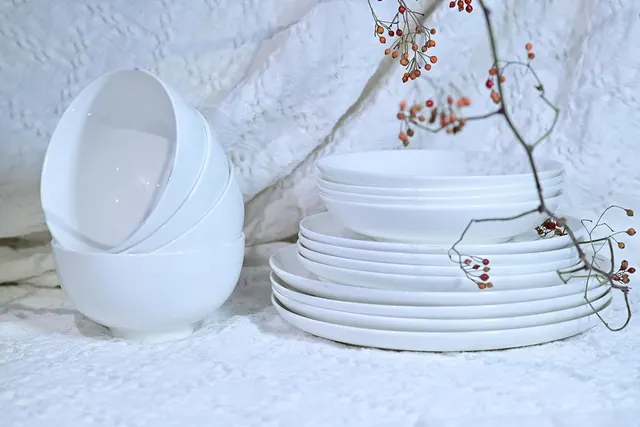 Lily Bone China Dinnerware Set, , Service For 4, White Plates, Dishes, Bowls Set, Microwave And Dishwasher Safe White - Shop at LoveMi