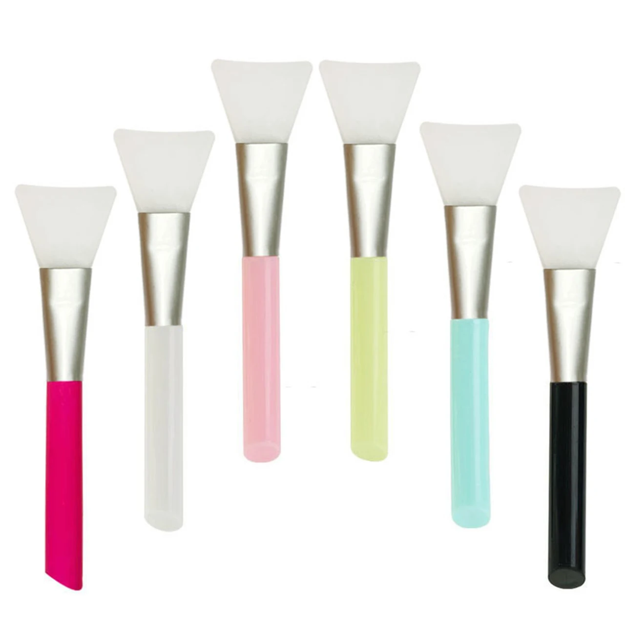 Reusable Silicone Face And Body Mask Applicator Soft Hairless Spatula Brush For Clay, Mud, Lotion And DIY Skincare, 6 Colors - Silver Tube