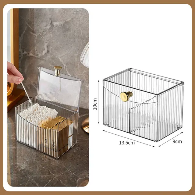 2 Grid Cotton Swab Holder Dispenser With Lid Clear Bathroom Organizer For Qtips, Pads & Cosmetic Storage 2 Colors White - Shop at LoveMi