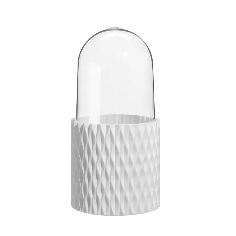 Makeup Brush Holder Dustproof & Waterproof 360 Rotating Cosmetics Make Up Brush Organizer Storage With Lid For Vanity - White With Lid - View 1