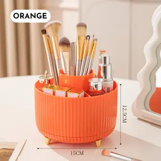 360 Rotating Makeup Brush Holder & Organizer Countertop Storage For Cosmetics & Skincare 8 Colors - Orange