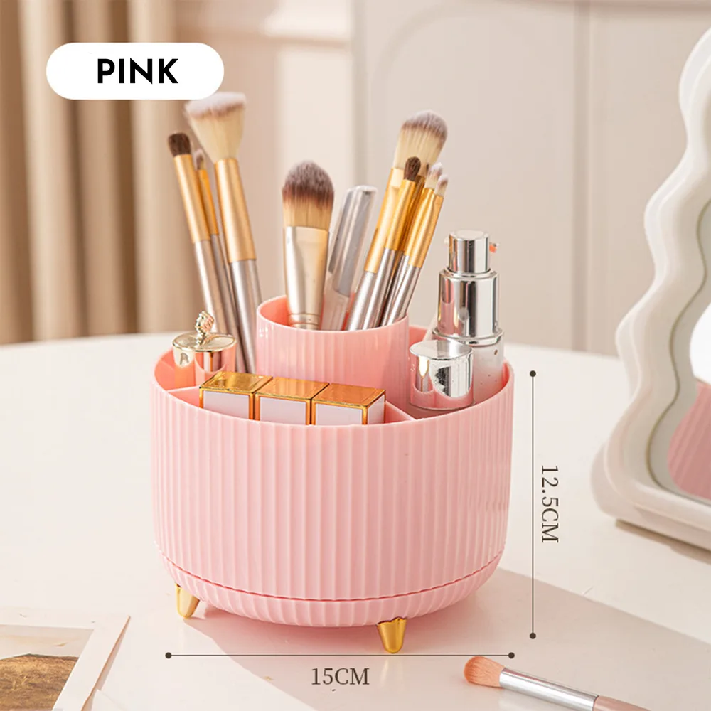 360 Rotating Makeup Brush Holder & Organizer Countertop Storage For Cosmetics & Skincare 8 Colors Pink - Shop at LoveMi