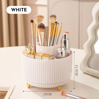 360 Rotating Makeup Brush Holder & Organizer Countertop Storage For Cosmetics & Skincare 8 Colors - White