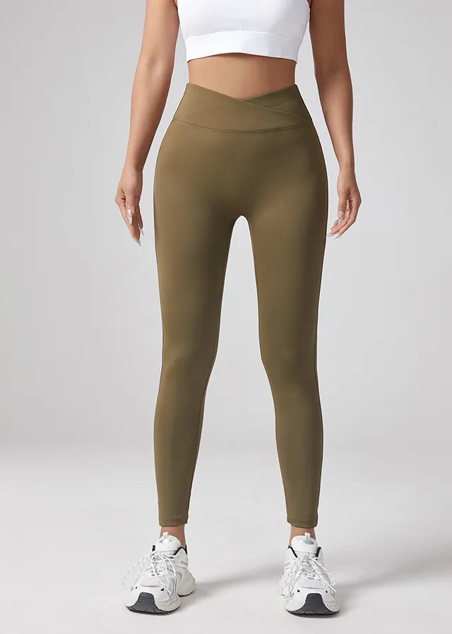 V waist Yoga Elastic Tight Pants, Women's Peach Hip Lifting Running Speed Drying Yoga Pants, Workwear Pocket Button Pants Army Green - Shop at LoveMi