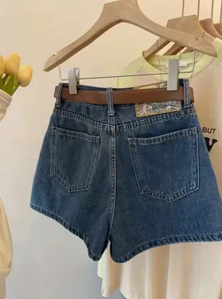High Waist Denim Shorts For Women, Loose Design, Niche Retro Wide-leg A-line Thin Hot Pants - Dark Blue