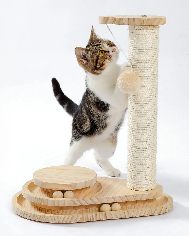 Indoor Cat Soft Scratching Board And Interactive Ball Track Toy Cat Rest And Grooming Supplies - Offwhite