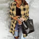 Women's Long Sleeve Plaid Print Button Front Casual Shirt For Spring & Fall - Sunflower Colour-M