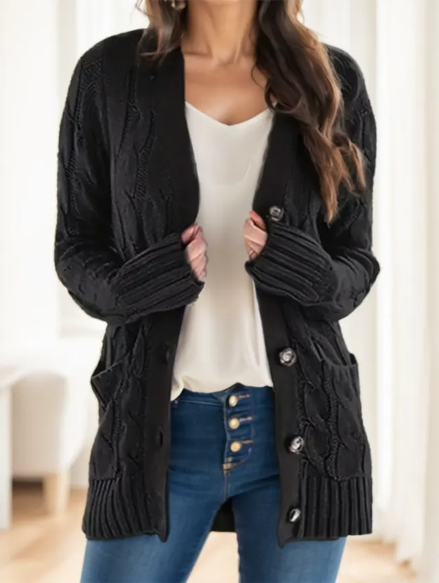 Women'S Vintage Inspired Loose Fit Cardigan With Double Buttons Black - Shop at LoveMi