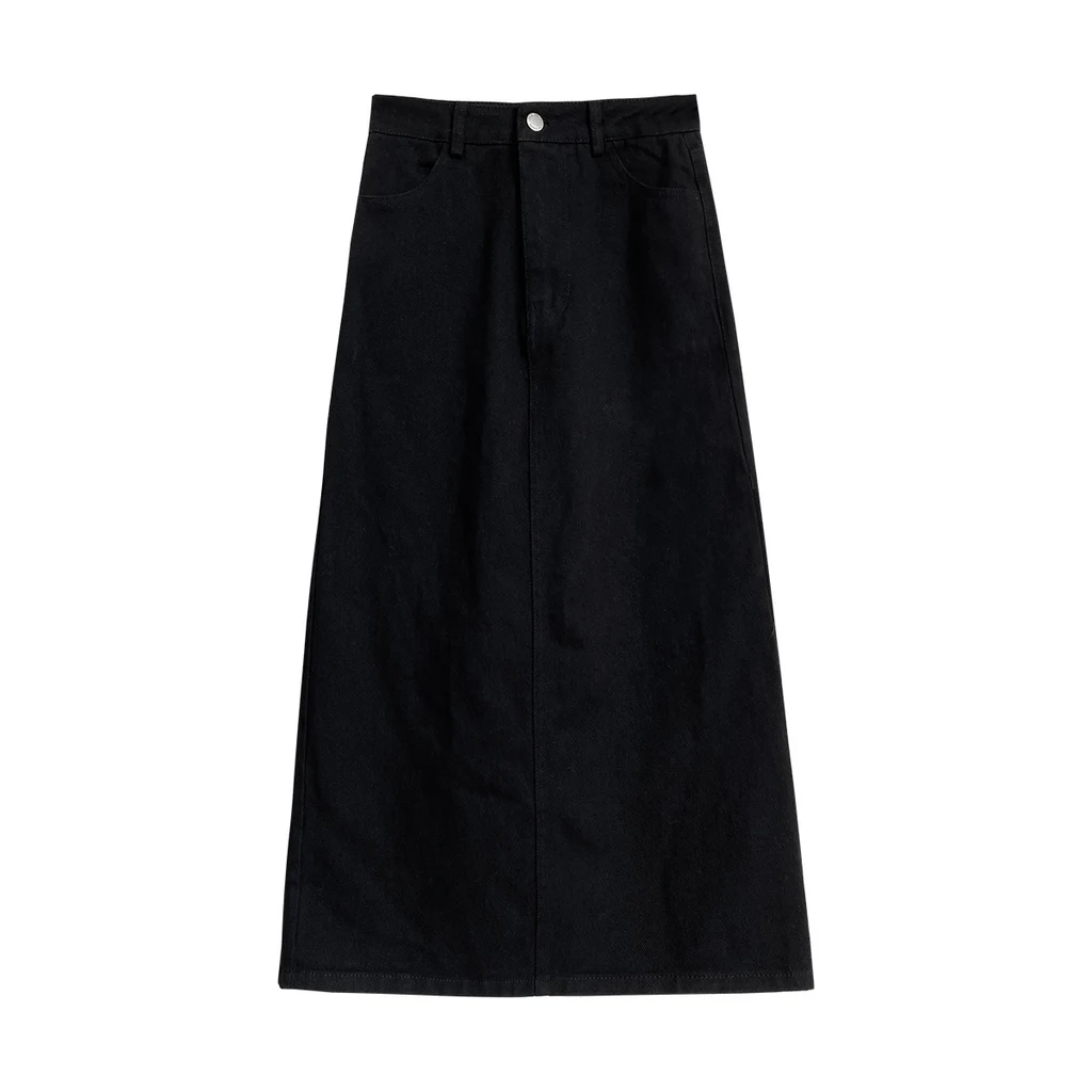 Women's Denim Skirt Straight Tube Versatile High Waist Slit One-piece Skirt Autumn - Black