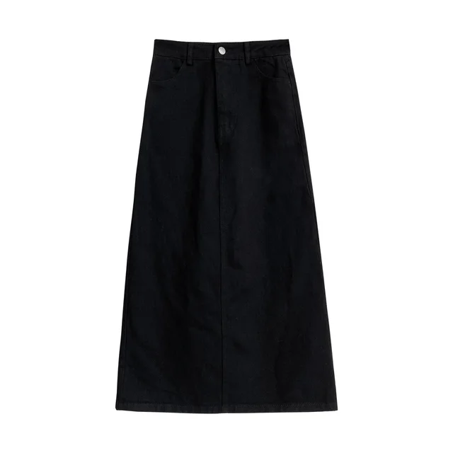 Women's Denim Skirt Straight Tube Versatile High Waist Slit One piece Skirt Autumn Black - Shop at LoveMi