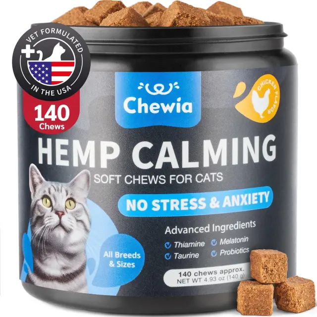 Cat Calming Treats Hemp Calming Care For Cats Cat Melatonin Soft Chews With Hemp Seed Oil And Probiotics Cat Anxiety Relief Storms Travel Grooming ... Chewia - Shop at LoveMi