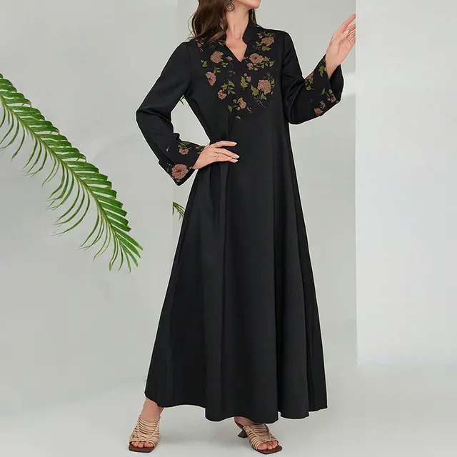 Women's Plus Size Elegant Summer Bohemian Floral Maxi Dress Middle Eastern Patchwork Black Long Dress Black - Shop at LoveMi