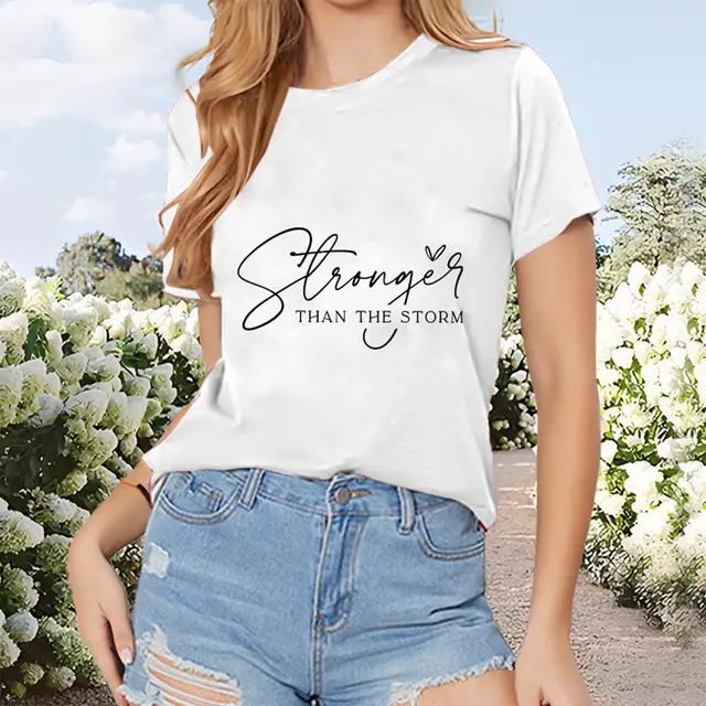 Women's Round Neck Short Sleeve T Shirt Summer Casual Top With English Letter Print White - Shop at LoveMi