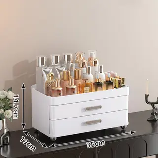 2 Drawers Makeup Organizer - 4 Tier Bathroom Organizers And Storage, Versatile Perfume Vanity Organizer, Ideal For Cosmetic, Large Skincare, Face M...